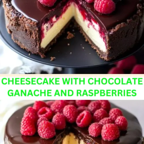 Best Cheesecake with chocolate ganache and raspberries