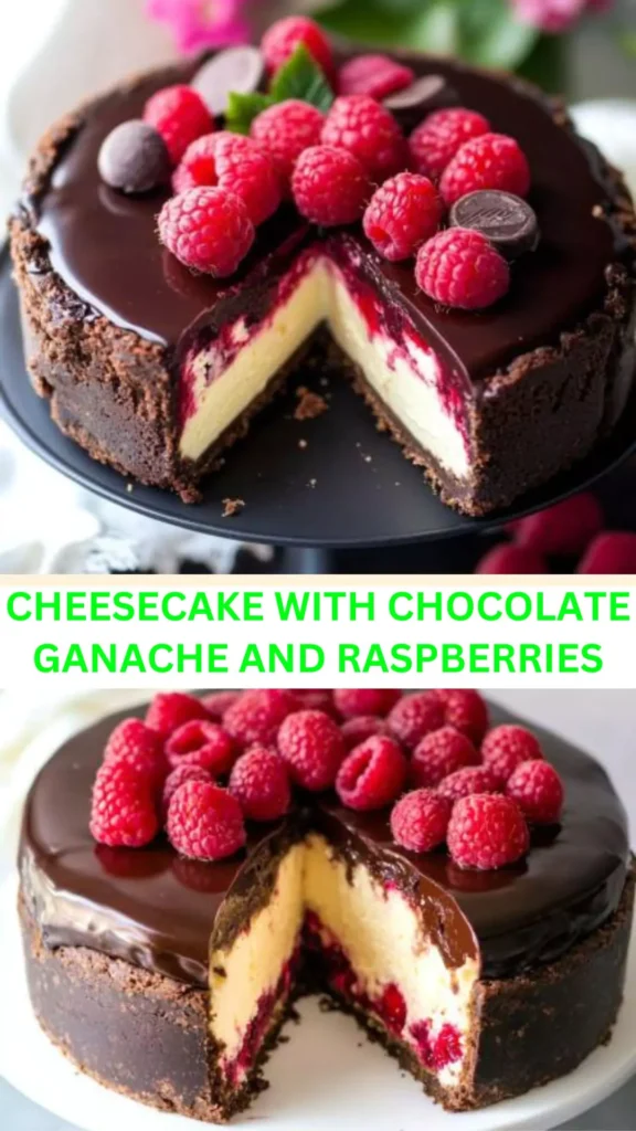 Best Cheesecake with chocolate ganache and raspberries
