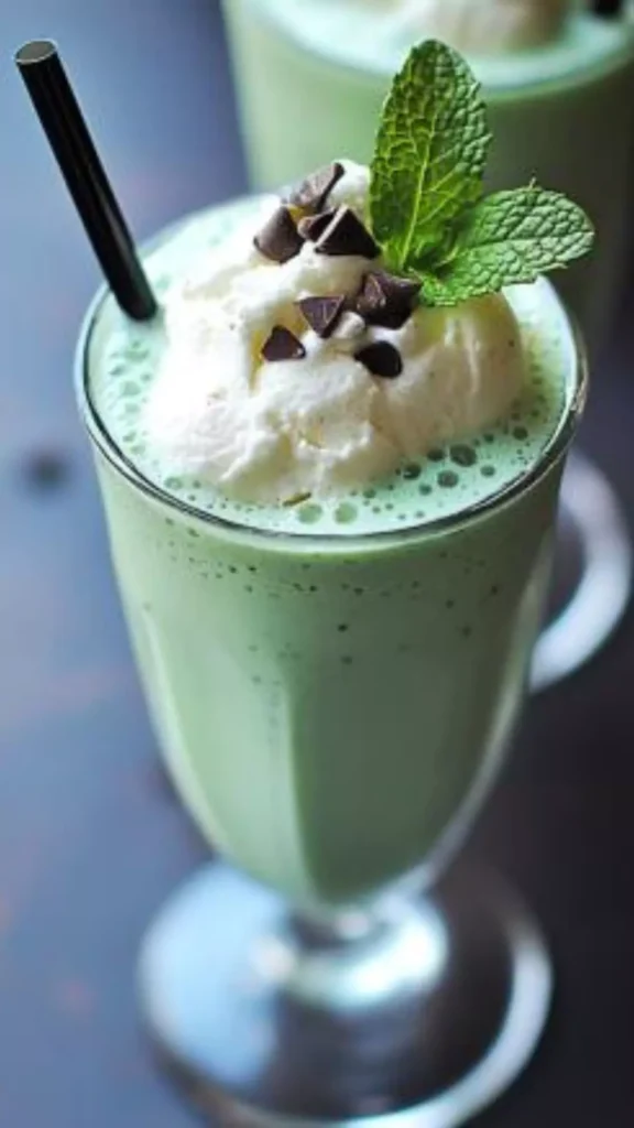 Easy Mint chocolate chip milkshake with vanilla ice cream