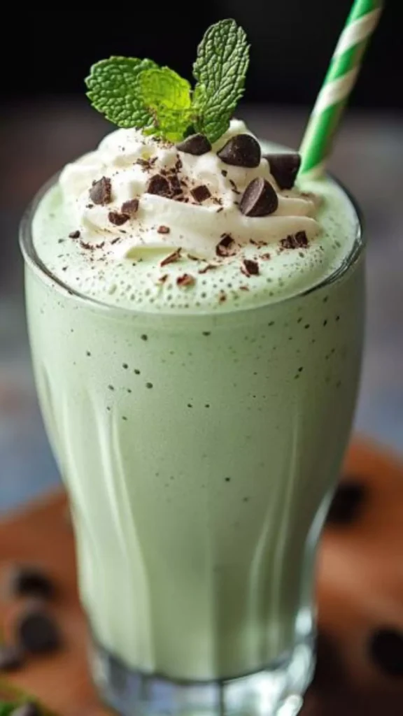 Mint chocolate chip milkshake with vanilla ice cream
