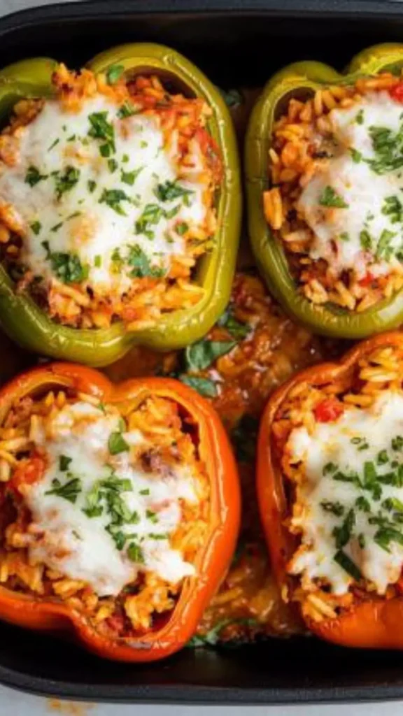 Turkey Stuffed Peppers With Rice And Tomato Sauce
